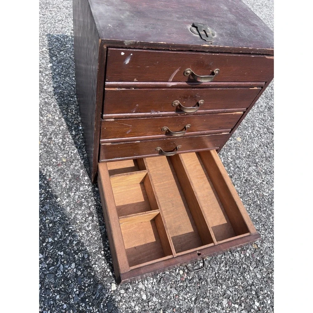 Antique Wooden Tabletop Cabinet Drawer Jewelry Collector Apothecary Victorian